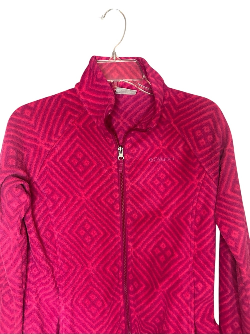 Columbia Girls Fleece Jacket Pink Geometric Print Full Zip Size Large 14/16 - Picture 8 of 9